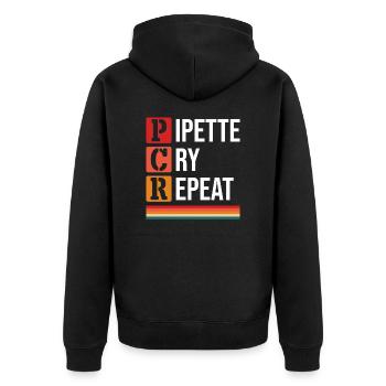 PCR Pipette Cry Repeat Chemielabor Chemiker - Unisex Premium Bio Zip Hoodie - Schwarz - Hinten - Nico (187cm)