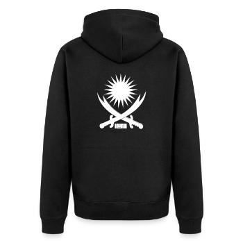 Kurdish Sun Shirt with Zulfikar. - Unisex Premium Organic Zip Hoodie - black - Back - Nico (187cm)