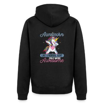 Aunticorn | Wie eine normale Tante, nur toller - Unisex Premium Bio Zip Hoodie - Schwarz - Hinten - Nico (187cm)