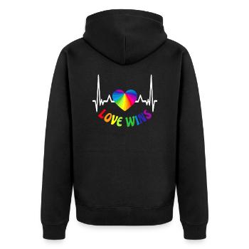 L’AMOUR GAGNE LA FIERTÉ LGBT Mois de la fierté gay LGBTQ - Veste à capuche bio Premium Unisexe - noir - Dos - Nico (187cm)