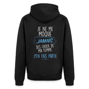Humour mari cadeau anniversaire mariage - Veste à capuche bio Premium Unisexe - noir - Dos - Nico (187cm)