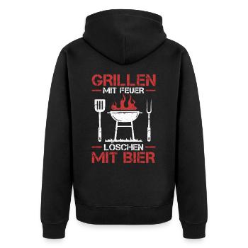 Griller BBQ Grill Grillmeister Grillen Grillparty - Unisex Premium Bio Zip Hoodie - Schwarz - Hinten - Nico (187cm)