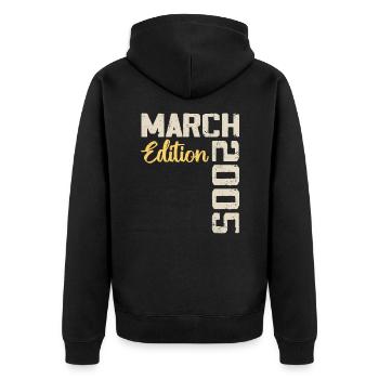 März 2005 Geburtstagsgeschenk März 2005 - Unisex Premium Bio Zip Hoodie - Schwarz - Hinten - Nico (187cm)