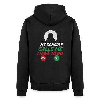 Meine Konsole ruft mich an - Unisex Premium Bio Zip Hoodie - Schwarz - Hinten - Nico (187cm)