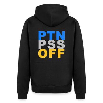 PTN PSS OFF Ukraine - Unisex Premium Organic Zip Hoodie - black - Back - Nico (187cm)
