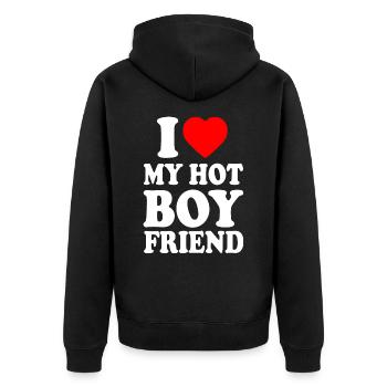 i love my hot boyfriend - Unisex Premium Organic Zip Hoodie - black - Back - Nico (187cm)
