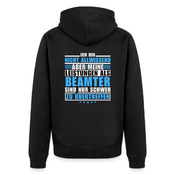 Unübertroffene Leistung als Beamter - Unisex Premium Bio Zip Hoodie - Schwarz - Hinten - Nico (187cm)