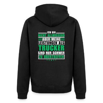 Unübertroffene Leistung als Trucker - Unisex Premium Bio Zip Hoodie - Schwarz - Hinten - Nico (187cm)
