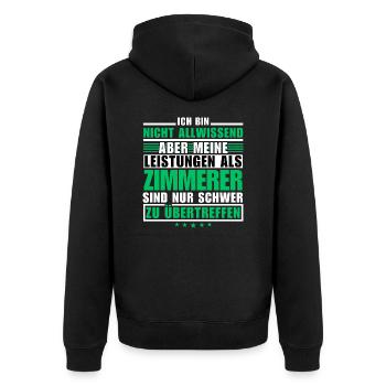 Unübertroffene Leistung als Zimmerer - Unisex Premium Bio Zip Hoodie - Schwarz - Hinten - Nico (187cm)