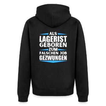 Warehouse clerk ended up in the wrong job - Unisex Premium Organic Zip Hoodie - black - Back - Nico (187cm)