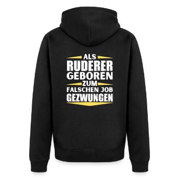 Ruderer im falschen Job gelandet - Unisex Premium Bio Zip Hoodie - Schwarz - Hinten - Nico (187cm)