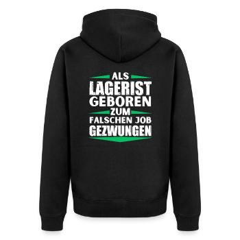 Warehouse clerk ended up in the wrong job - Unisex Premium Organic Zip Hoodie - black - Back - Nico (187cm)