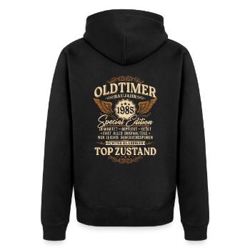 Oldtimer Baujahr 1985 Jahrgang Geburtstag Geschenk - Unisex Premium Bio Zip Hoodie - Schwarz - Hinten - Nico (187cm)