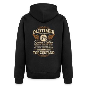 Oldtimer Baujahr 1970 Jahrgang Geburtstag Geschenk - Unisex Premium Bio Zip Hoodie - Schwarz - Hinten - Nico (187cm)
