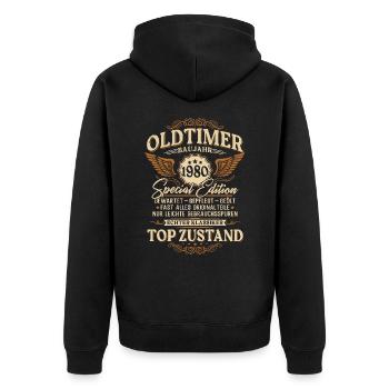 Oldtimer Baujahr 1980 Jahrgang Geburtstag Geschenk - Unisex Premium Bio Zip Hoodie - Schwarz - Hinten - Nico (187cm)