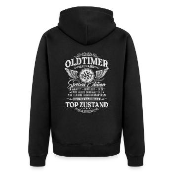 Oldtimer Baujahr 1957 Jahrgang Geburtstag Geschenk - Unisex Premium Bio Zip Hoodie - Schwarz - Hinten - Nico (187cm)