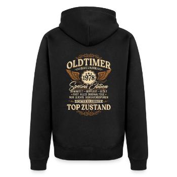 Oldtimer Baujahr 1978 Jahrgang Geburtstag Geschenk - Unisex Premium Bio Zip Hoodie - Schwarz - Hinten - Nico (187cm)