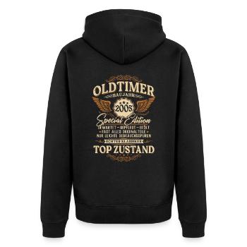 Oldtimer Baujahr 2005 Jahrgang Geburtstag Geschenk - Unisex Premium Bio Zip Hoodie - Schwarz - Hinten - Nico (187cm)