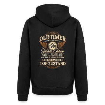 Oldtimer Baujahr 1981 Jahrgang Geburtstag Geschenk - Unisex Premium Bio Zip Hoodie - Schwarz - Hinten - Nico (187cm)