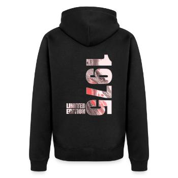 1975 Jahrgang Limited Edition - Unisex Premium Bio Zip Hoodie - Schwarz - Hinten - Nico (187cm)