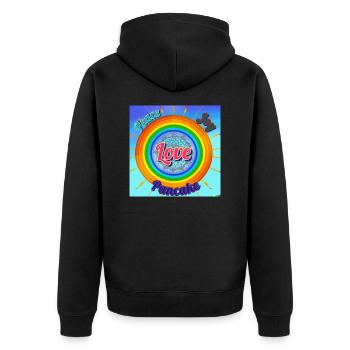 Love Peace Joy Pancake und Regenbogen - Unisex Premium Bio Zip Hoodie - Schwarz - Hinten - Nico (187cm)
