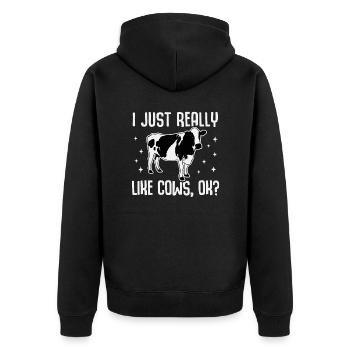 I Just Really Like Cows, OK? Lustig Kuh Rind Bauer - Unisex Premium Bio Zip Hoodie - Schwarz - Hinten - Nico (187cm)