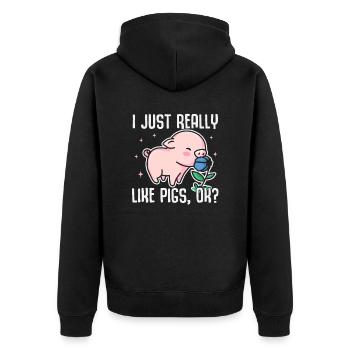 J’aime vraiment les cochons, d’accord ? Porcelet cochon drôle - Veste à capuche bio Premium Unisexe - noir - Dos - Nico (187cm)