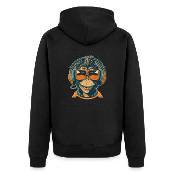 Affe DJ Sonnenbrille Kopfhörer Schimpanse Bunt - Unisex Premium Bio Zip Hoodie - Schwarz - Hinten - Nico (187cm)