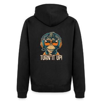 Affe DJ Sonnenbrille Kopfhörer Schimpanse Bunt - Unisex Premium Bio Zip Hoodie - Schwarz - Hinten - Nico (187cm)
