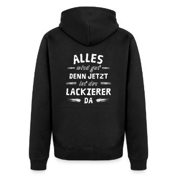Alles wird gut denn jetzt ist der Lackierer da - Unisex Premium Bio Zip Hoodie - Schwarz - Hinten - Nico (187cm)