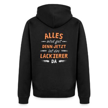 Alles wird gut denn jetzt ist der Lackierer da - Unisex Premium Bio Zip Hoodie - Schwarz - Hinten - Nico (187cm)