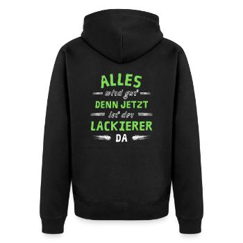 Alles wird gut denn jetzt ist der Lackierer da - Unisex Premium Bio Zip Hoodie - Schwarz - Hinten - Nico (187cm)