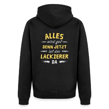 Alles wird gut denn jetzt ist der Lackierer da - Unisex Premium Bio Zip Hoodie - Schwarz - Hinten - Nico (187cm)