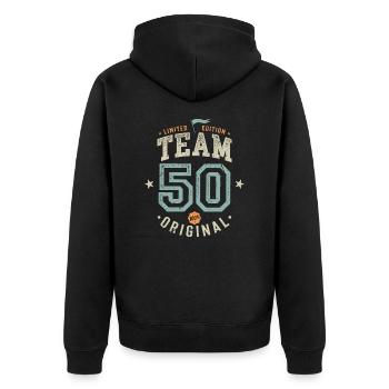 Team 50 - 100% Original / Limited Edition - Unisex Premium Bio Zip Hoodie - Schwarz - Hinten - Nico (187cm)