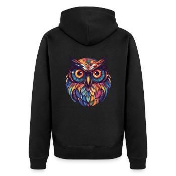 Bunte Eule Cartoon Style Comic - Unisex Premium Bio Zip Hoodie - Schwarz - Hinten - Nico (187cm)