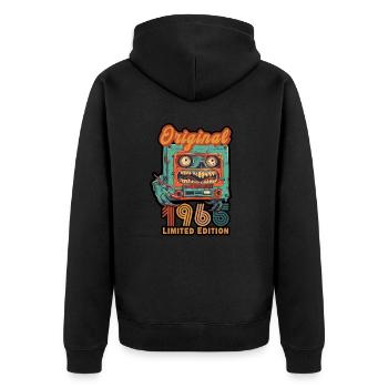 Original 1965 Limited Edition Kassette Geburtstag - Unisex Premium Bio Zip Hoodie - Schwarz - Hinten - Nico (187cm)