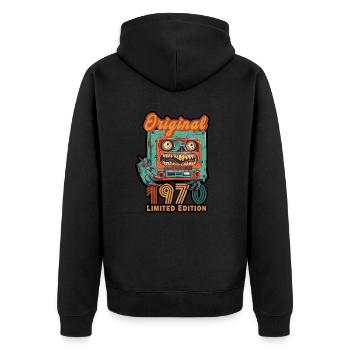 Original 1970 Limited Edition Kassette Geburtstag - Unisex Premium Bio Zip Hoodie - Schwarz - Hinten - Nico (187cm)