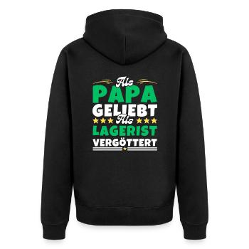 Als Papa geliebt, als Lagerist vergöttert - Unisex Premium Bio Zip Hoodie - Schwarz - Hinten - Nico (187cm)