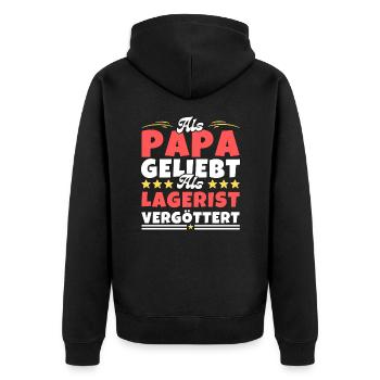 Als Papa geliebt, als Lagerist vergöttert - Unisex Premium Bio Zip Hoodie - Schwarz - Hinten - Nico (187cm)