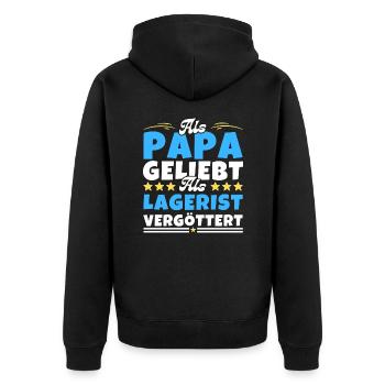 Als Papa geliebt, als Lagerist vergöttert - Unisex Premium Bio Zip Hoodie - Schwarz - Hinten - Nico (187cm)