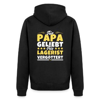 Als Papa geliebt, als Lagerist vergöttert - Unisex Premium Bio Zip Hoodie - Schwarz - Hinten - Nico (187cm)
