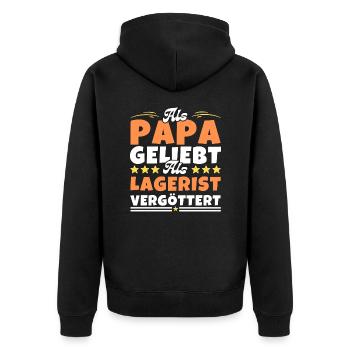 Als Papa geliebt, als Lagerist vergöttert - Unisex Premium Bio Zip Hoodie - Schwarz - Hinten - Nico (187cm)
