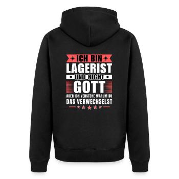 Ich bin Lagerist und nicht Gott - Unisex Premium Bio Zip Hoodie - Schwarz - Hinten - Nico (187cm)