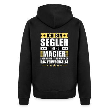 Ich bin Segler und kein Magier - Unisex Premium Bio Zip Hoodie - Schwarz - Hinten - Nico (187cm)