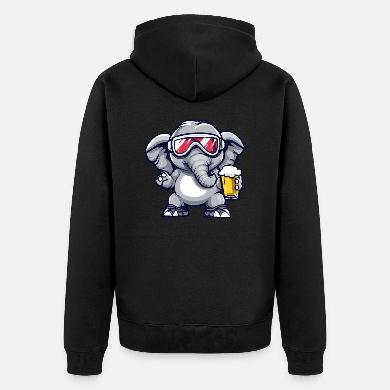 Elefant Apres Ski Bier - Unisex Premium Bio Zip Hoodie - Schwarz