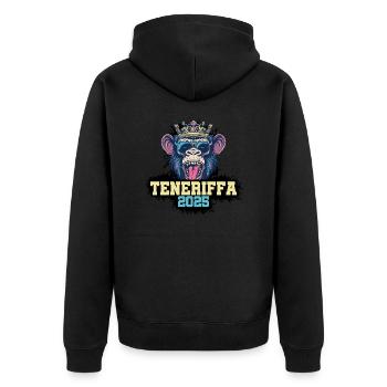 Teneriffa 2025 Affe - Unisex Premium Bio Zip Hoodie - Schwarz - Hinten - Nico (187cm)