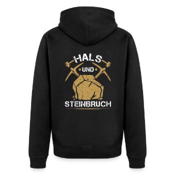 Hals Steinbruch Lustig Geologen Geologie - Unisex Premium Bio Zip Hoodie - Schwarz - Hinten - Nico (187cm)