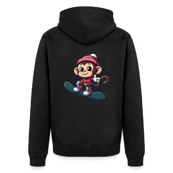 Monkey Snowboarder Winter Winter Sports Holiday Design - Unisex Premium Organic Zip Hoodie - black - Back - Nico (187cm)