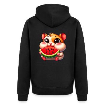 Cute Cartoon Hamster Melon - Unisex Premium Organic Zip Hoodie - black - Back - Nico (187cm)