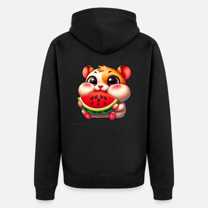 Mignon Dessin Animé Hamster Melon - Veste à capuche bio Premium Unisexe - noir